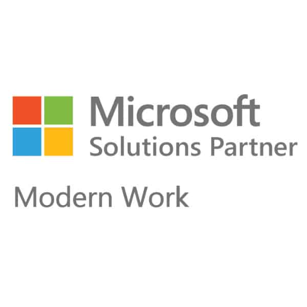 Microsoft Solutions Partner logo for Modern Work, emphasizing AI and automation in business productivity and collaboration.
