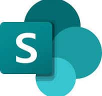 Microsoft SharePoint logo with teal and blue circular elements, symbolizing document management and collaboration for modern businesses.