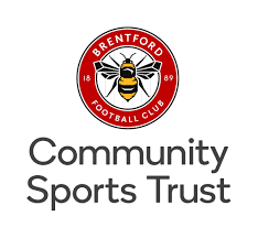 Brentford Community Sports Trust logo featuring a bee and the club's name, representing collaboration with Reliable Networks for IT support in charity efforts.