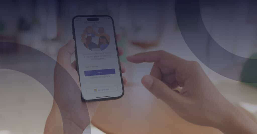 Person using smartphone to access Microsoft Teams telephony interface, emphasizing connectivity and cost-effective communication solutions for businesses.